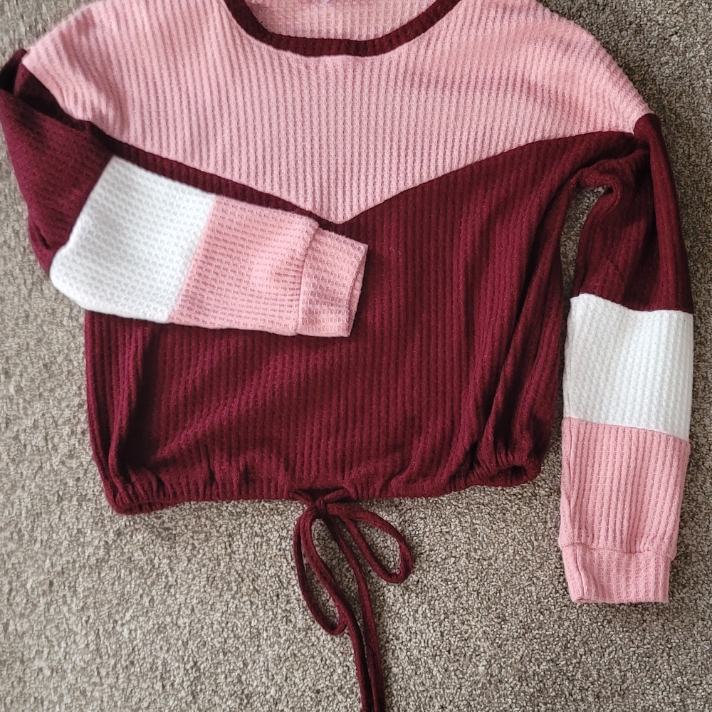 No Boundaries Red Ribbed Tie Front Hoodie